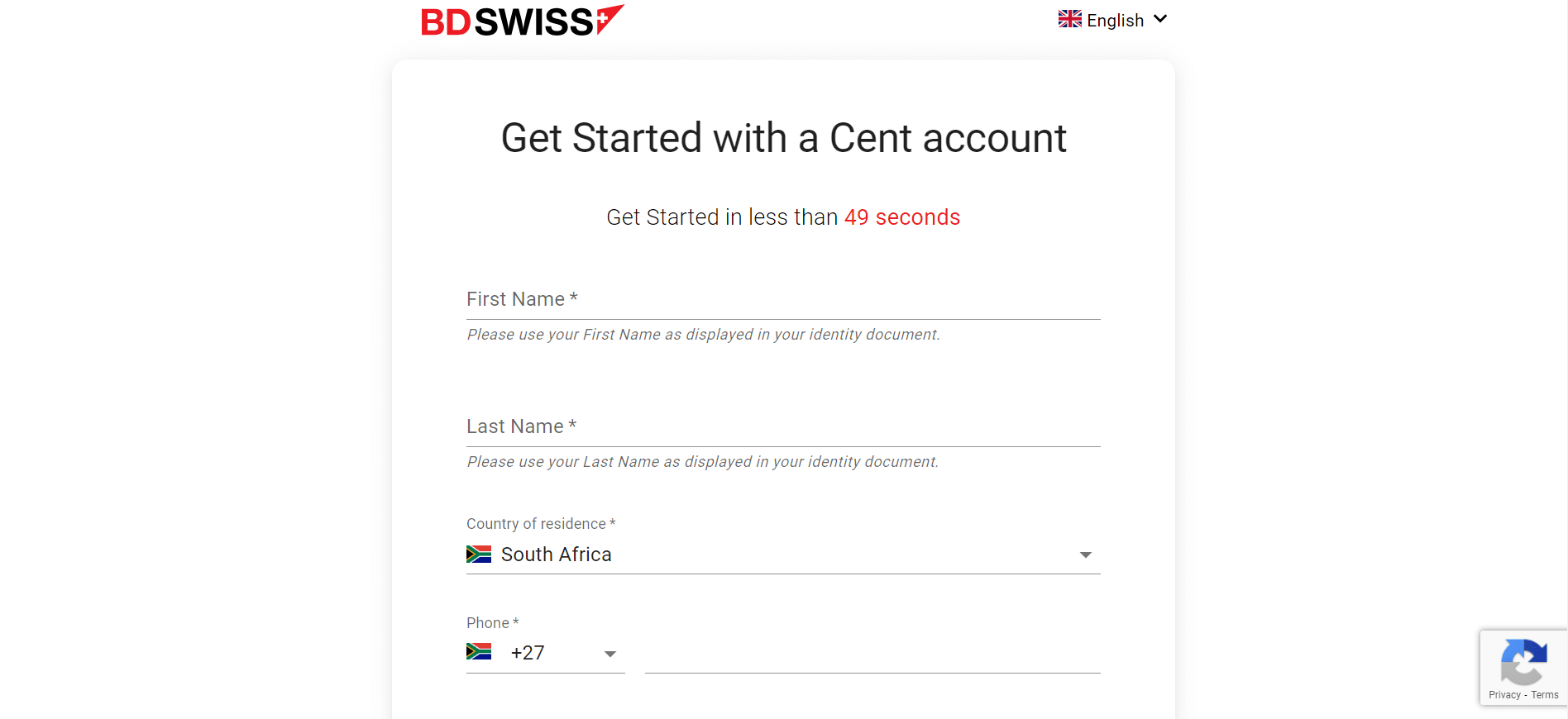 BDSwiss Cent Account