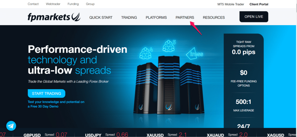 FP Markets Affiliate Account Step 1