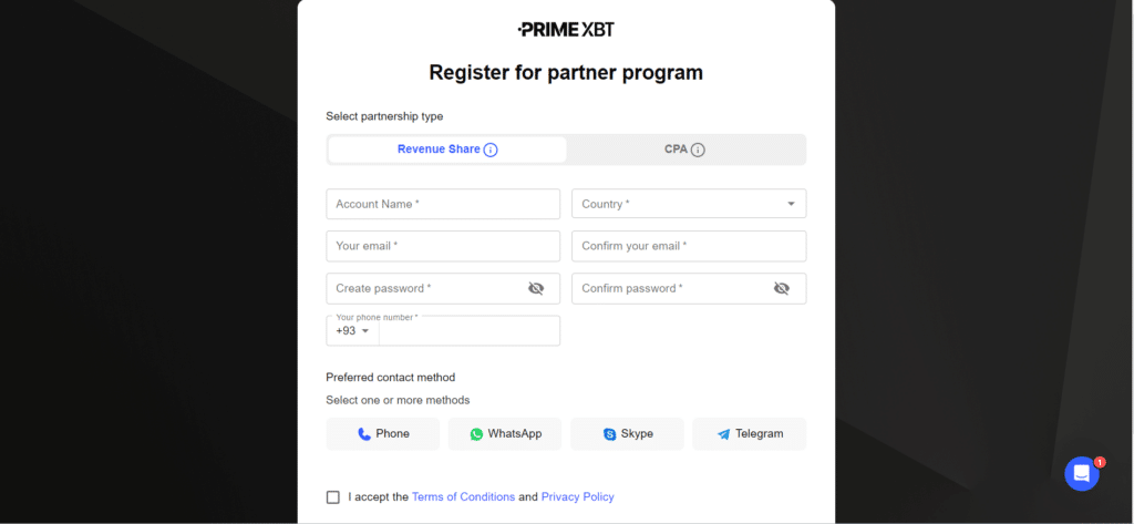 PrimeXBT Affiliate step 3