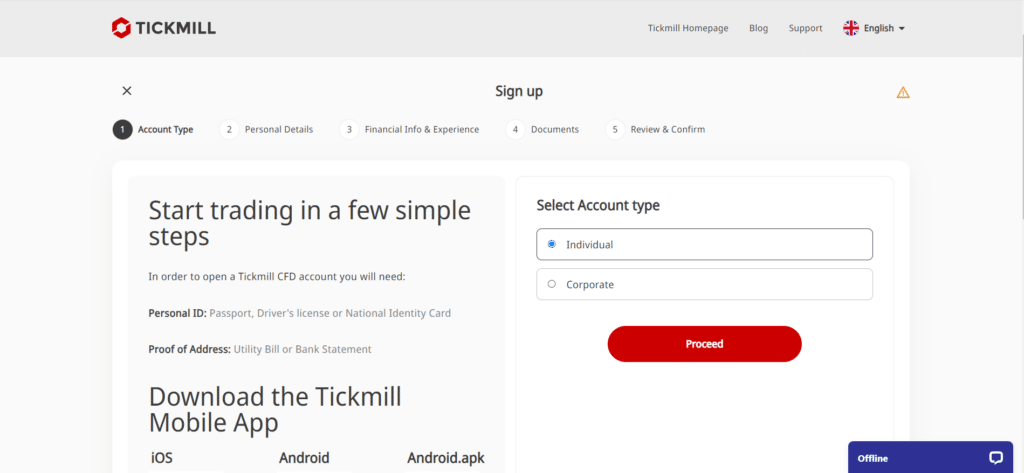 Tickmill Open Account Step 2