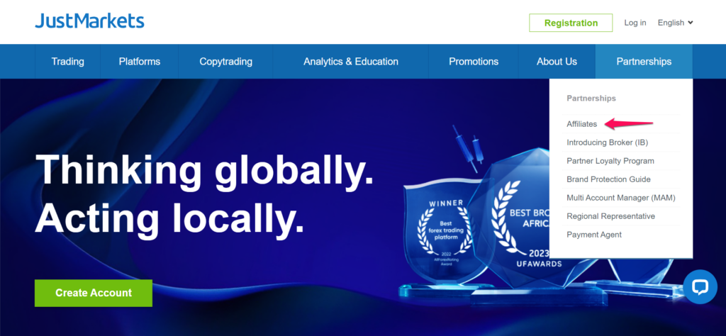JustMarkets Affiliate Account Step 2