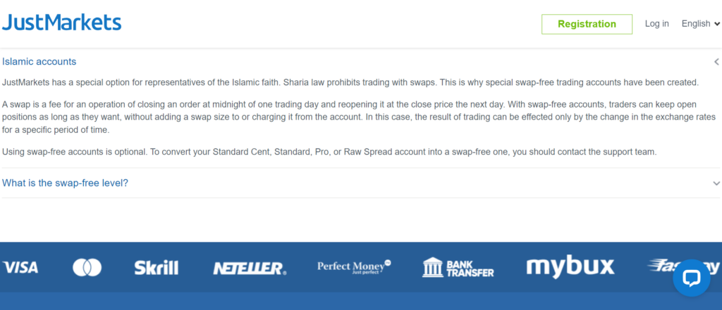 JustMarkets Islamic Account