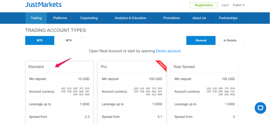 JustMarkets MT5 Standard Account