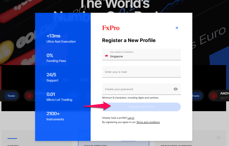 FxPro Account Setup Instructions step 2